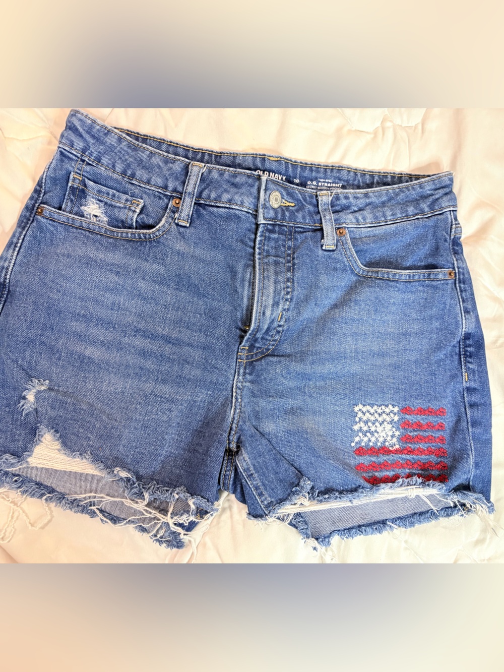 Old Navy Blue Denim Shorts with Embroidered Flag Detail